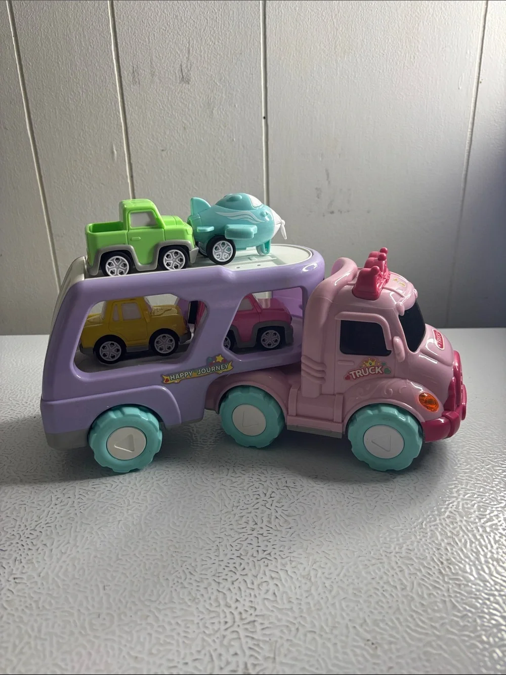 Pastel Kids Car Carrier Playset - Pink and Purple - Happy Journey Kids Truck
